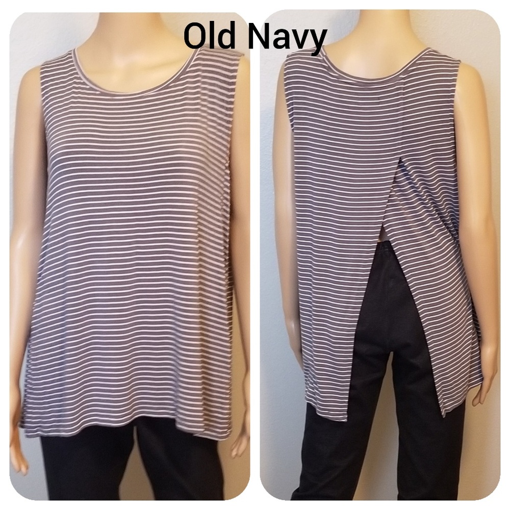Gray and White Split Back Tank